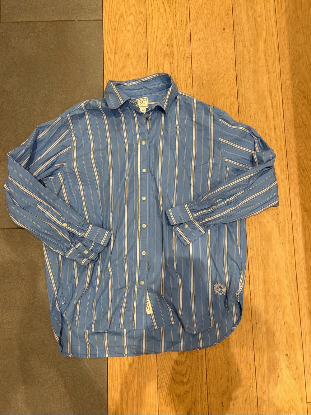 Gap x Doen Blue and White Striped Button-Up Shirt
